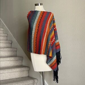Planet Earth Sweaters 100% Llama Asymmetric Striped Poncho Cape